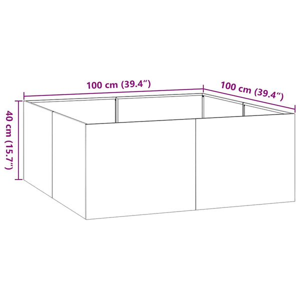 Schwarzer Stahl Pflanzkübel 100x100x40 cm