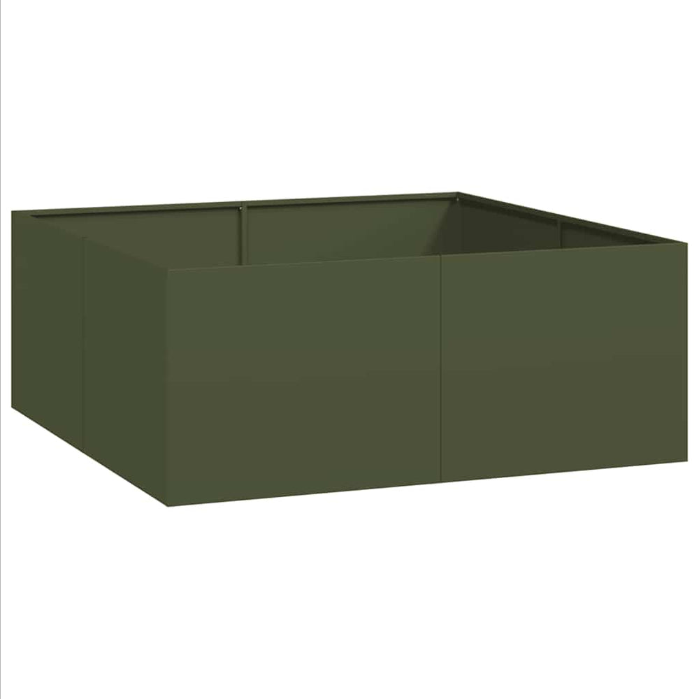 Olivgrünes Stahl-Pflanzgefäß 100x100x40cm