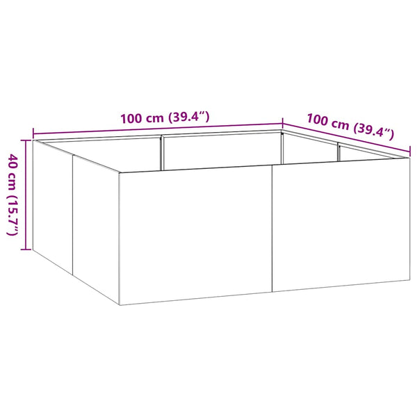 Olivgrünes Stahl-Pflanzgefäß 100x100x40cm