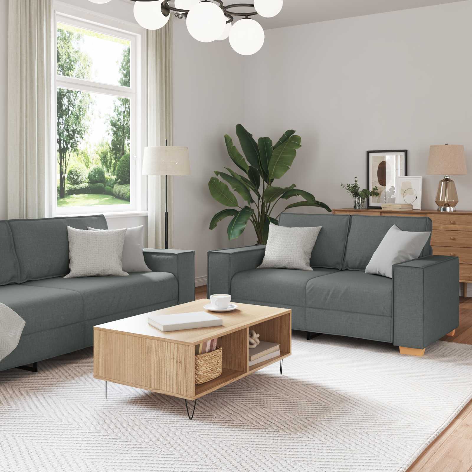 3-teiliges Sofa Dunkelgrau Leinenmischgewebe