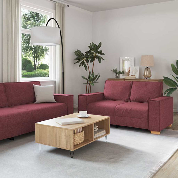 3-teiliges Sofa Weinrot Leinenmischgewebe