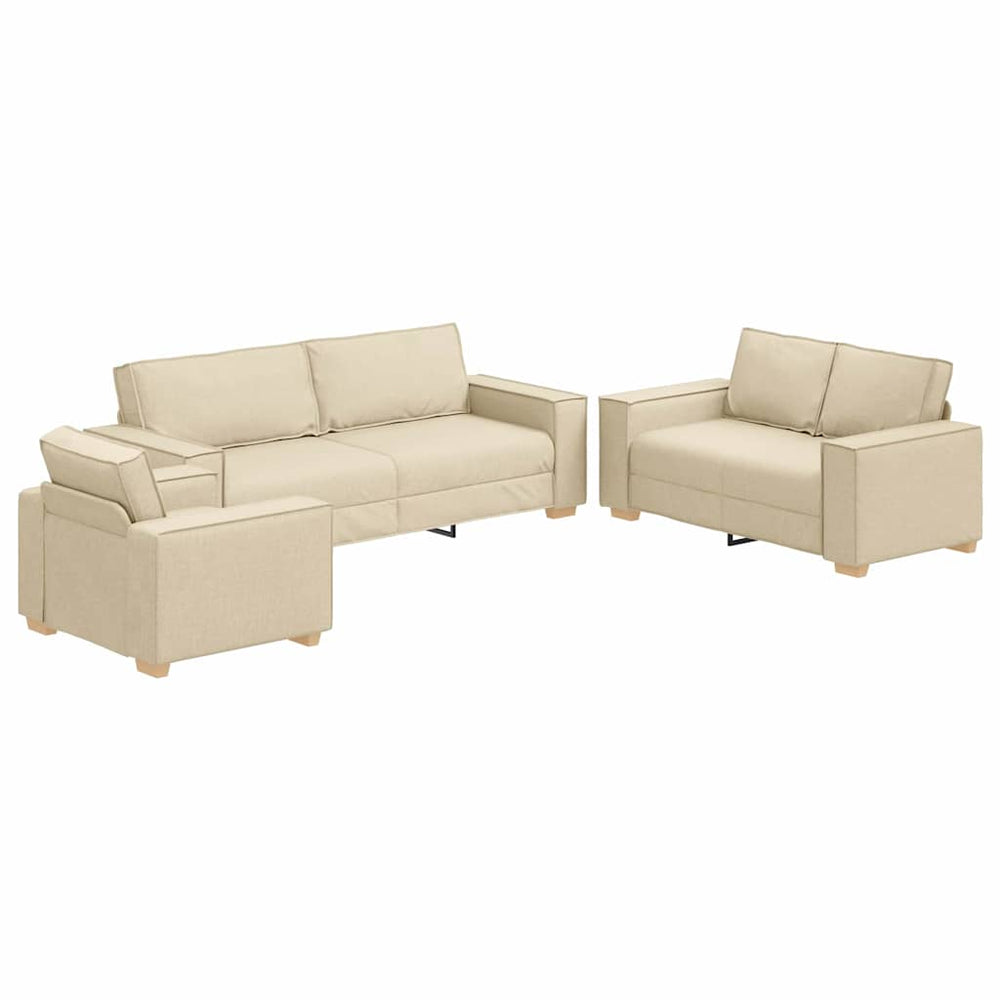 3-teiliges Creme Sofa Leinenmischgewebe