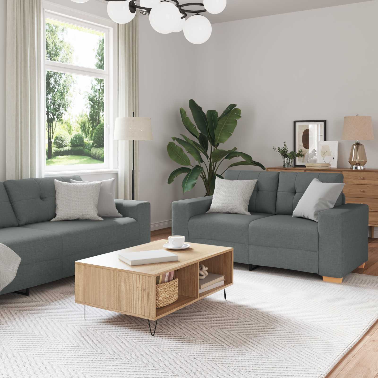 Sofa Set 3-teilig Dunkelgrau Leinenmischgewebe