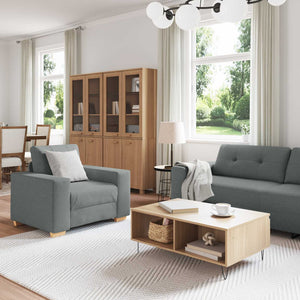 Sofa Set 3-teilig Dunkelgrau Leinenmischgewebe