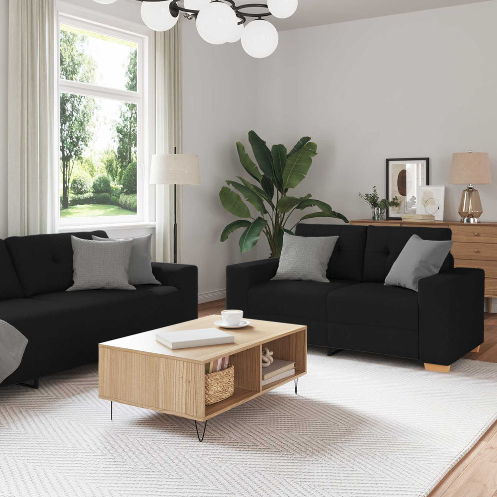Schwarze 3-teilige Leinen-Sofa-Garnitur