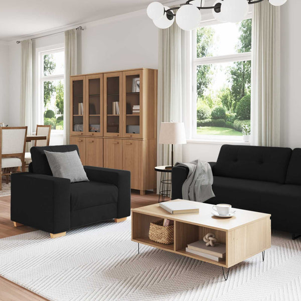 Schwarze 3-teilige Leinen-Sofa-Garnitur