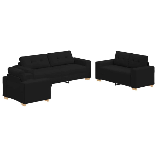 Schwarze 3-teilige Leinen-Sofa-Garnitur