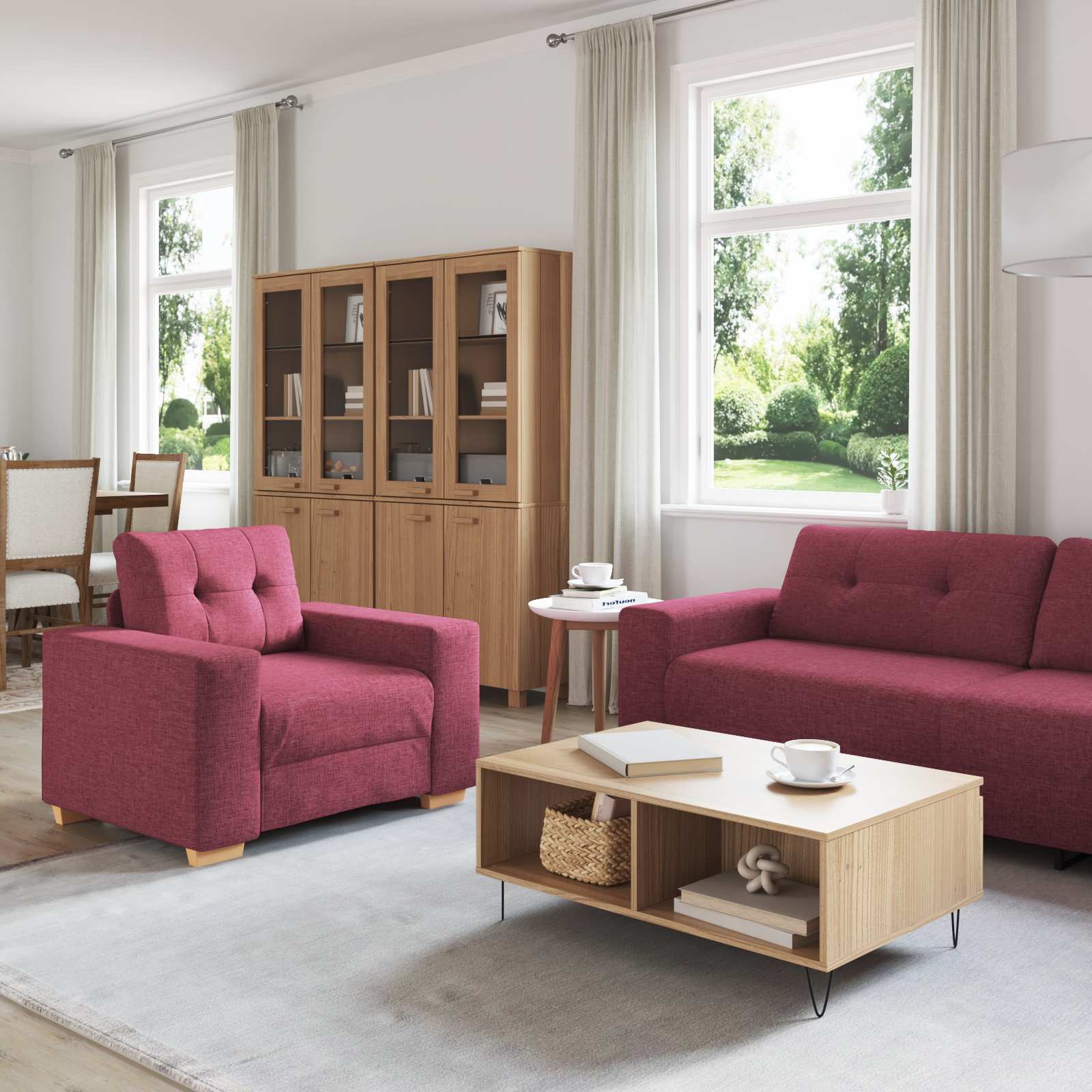 3-teiliges Sofa Wind Rot Leinenmischgewebe