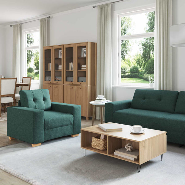 3-teiliges Sofa Dunkelgrün Leinenmischgewebe