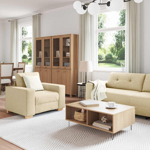 3-teiliges Creme Sofa Leinenmischgewebe