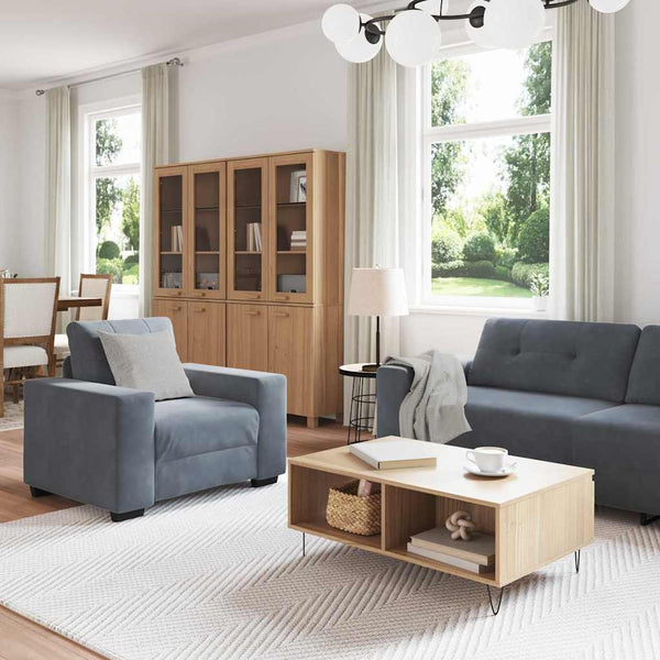 Sofa Set 3-teilig Dunkelgrau Samt