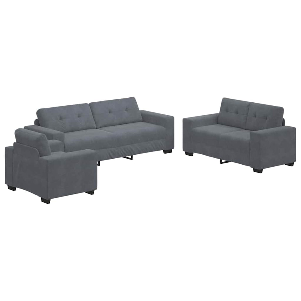 Sofa Set 3-teilig Dunkelgrau Samt