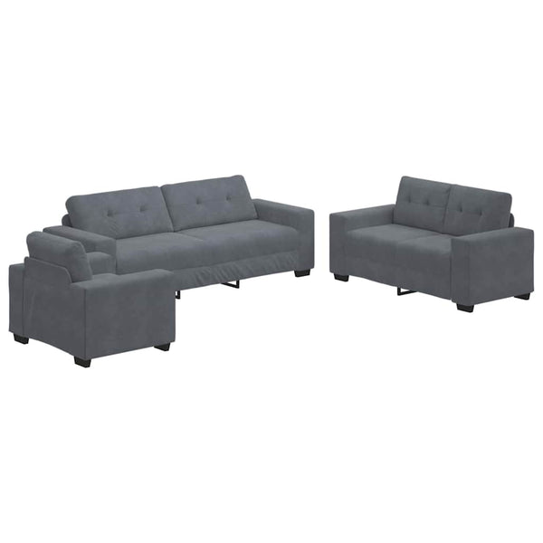 Sofa Set 3-teilig Dunkelgrau Samt