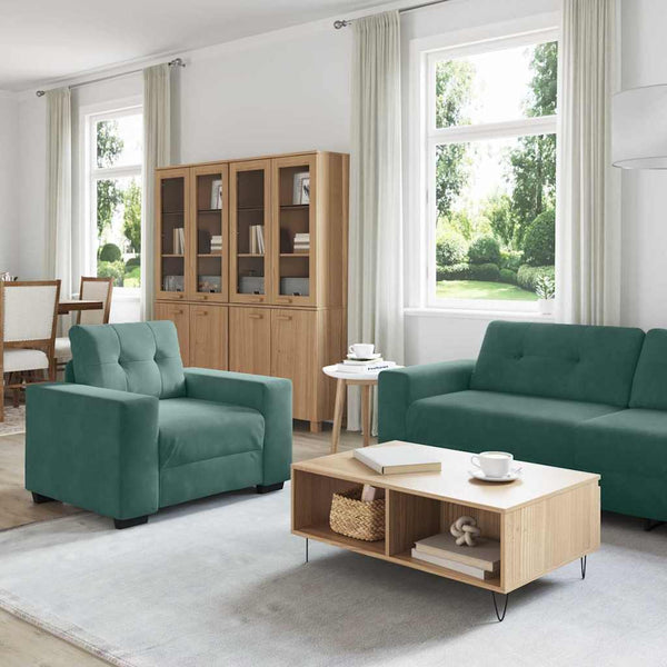 Sofa Set 3-teilig Dunkelgrün Samt