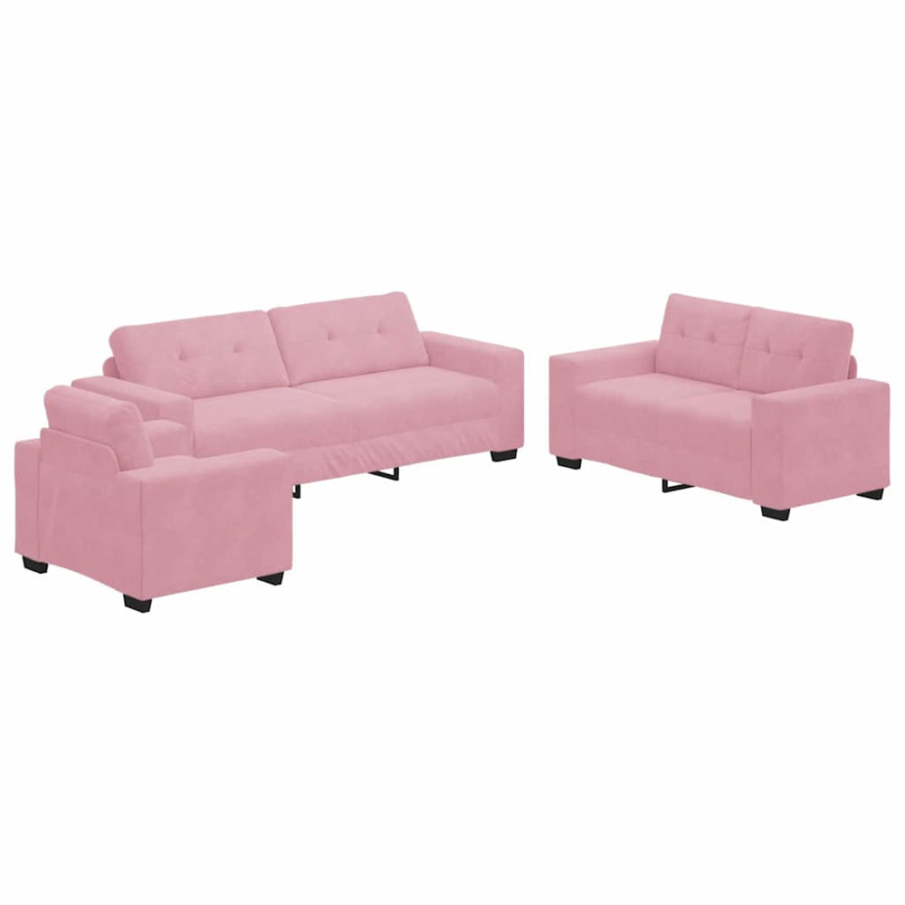 Rosa Samt Sofa Set, 3-teilig