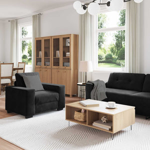 Samt Sofa Set 3-teilig Schwarz