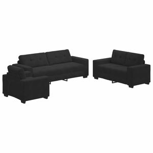 Samt Sofa Set 3-teilig Schwarz