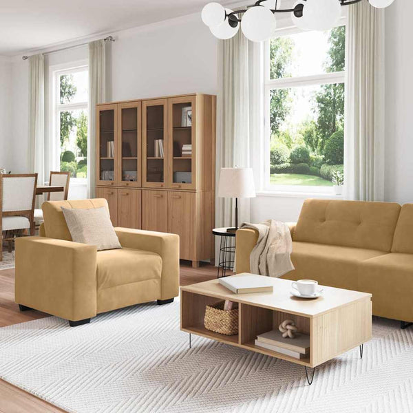 Samt Sofa Set, 3-teilig, Braun