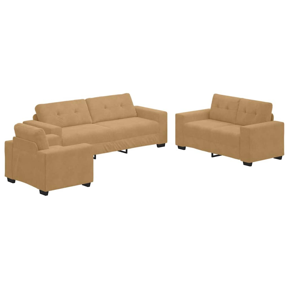 Samt Sofa Set, 3-teilig, Braun