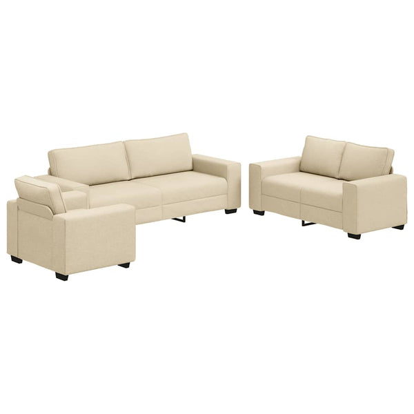 3-teiliges cremefarbenes Sofa-Set mit Kissen