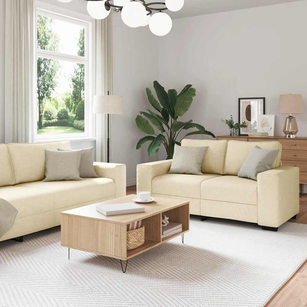 3-teiliges cremefarbenes Sofa-Set mit Kissen
