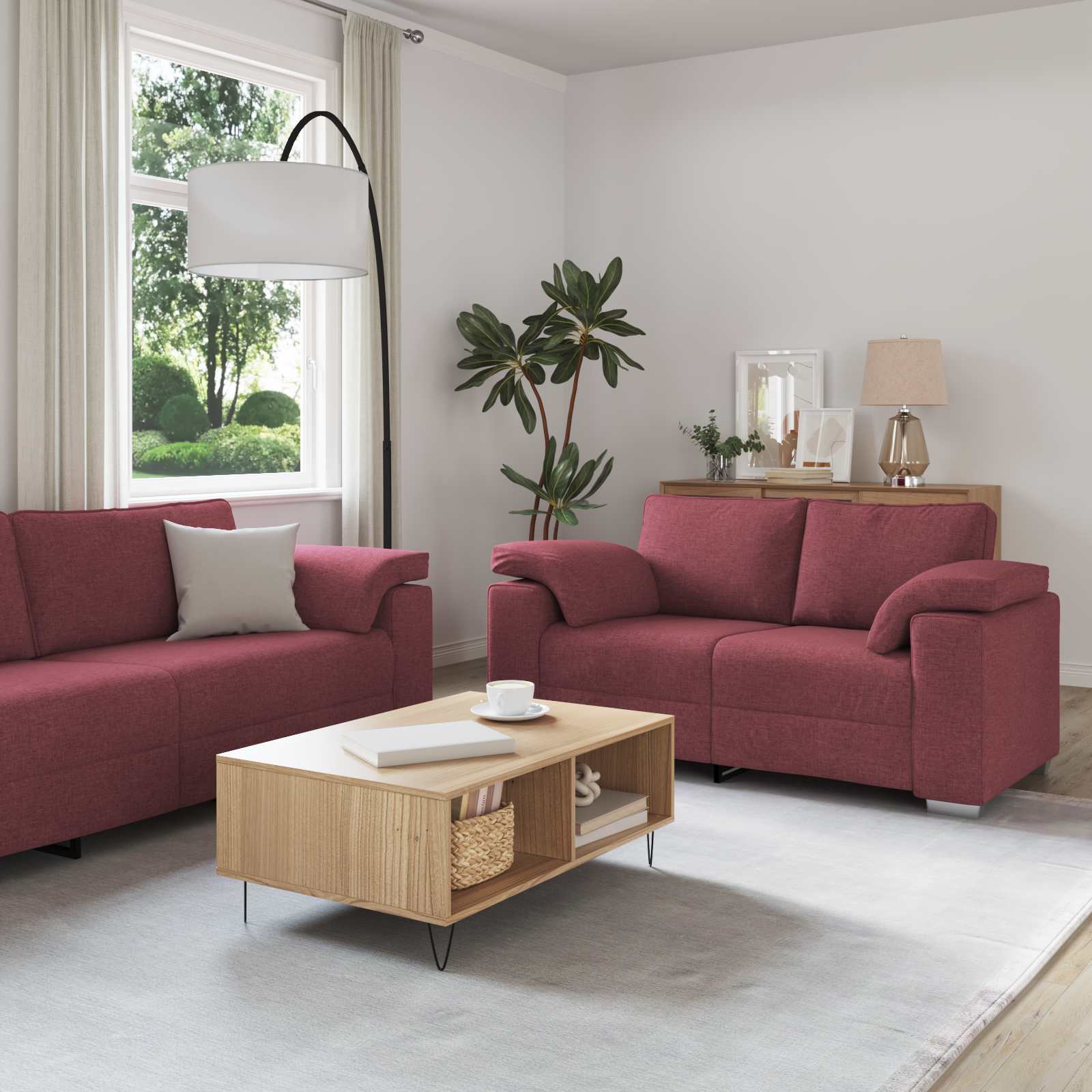 3-teiliges Leinen-Sofa Wind Rot