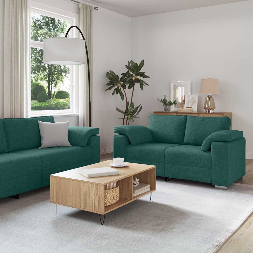 3-teiliges Sofa Dunkelgrün Leinenmischgewebe