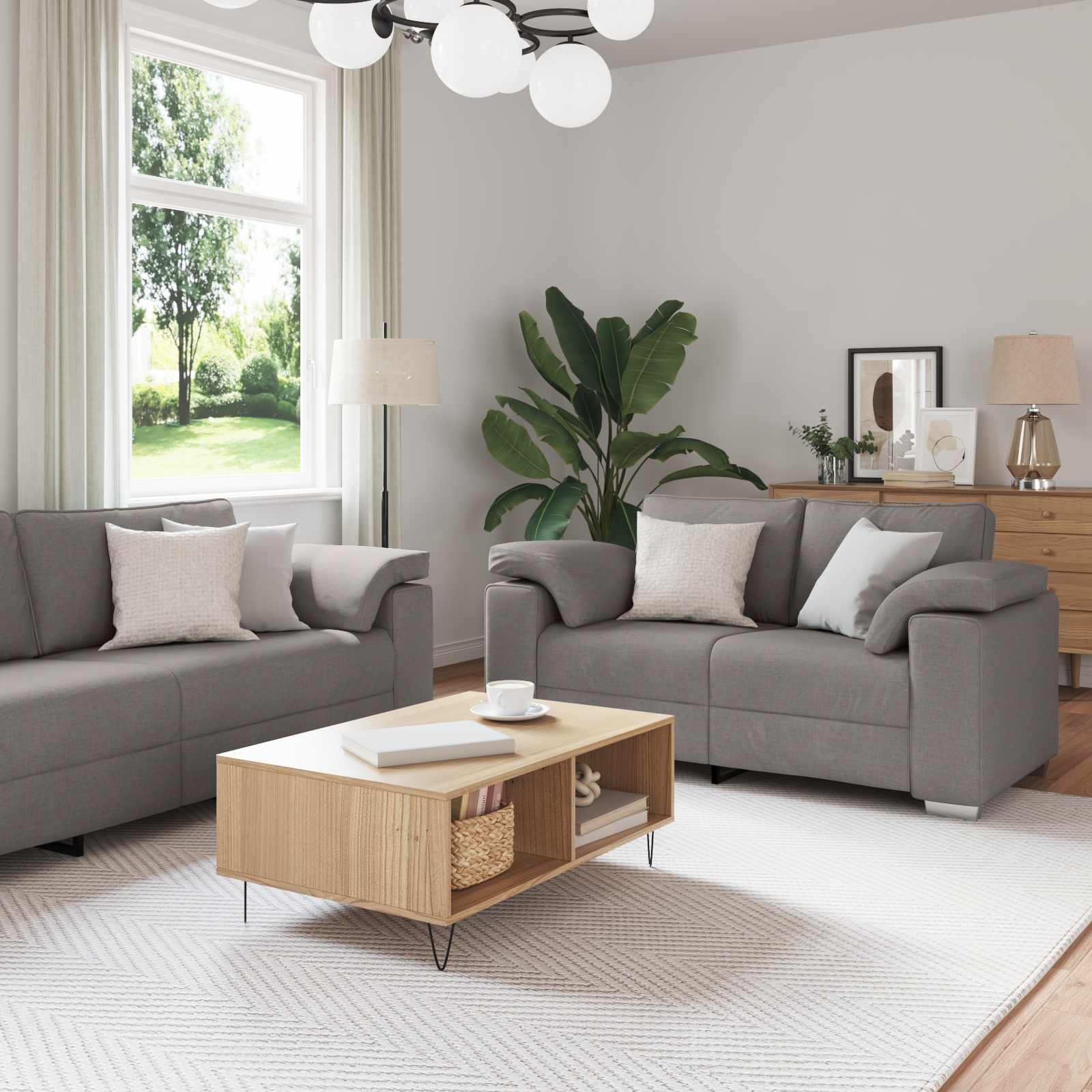 Leinen Sofa Set, 3-teilig, Taupe