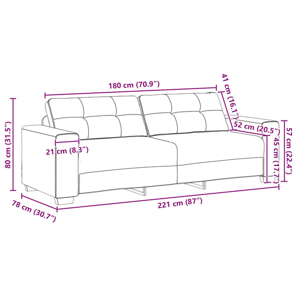 Beige Leinen Sofa, 2-teilig, 221 cm