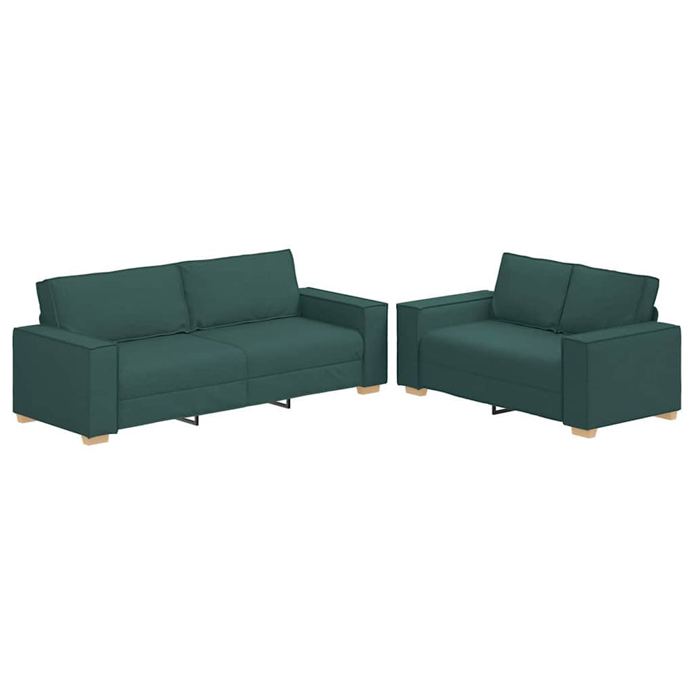 2-teiliges dunkelgrünes Sofa-Set mit Kissen