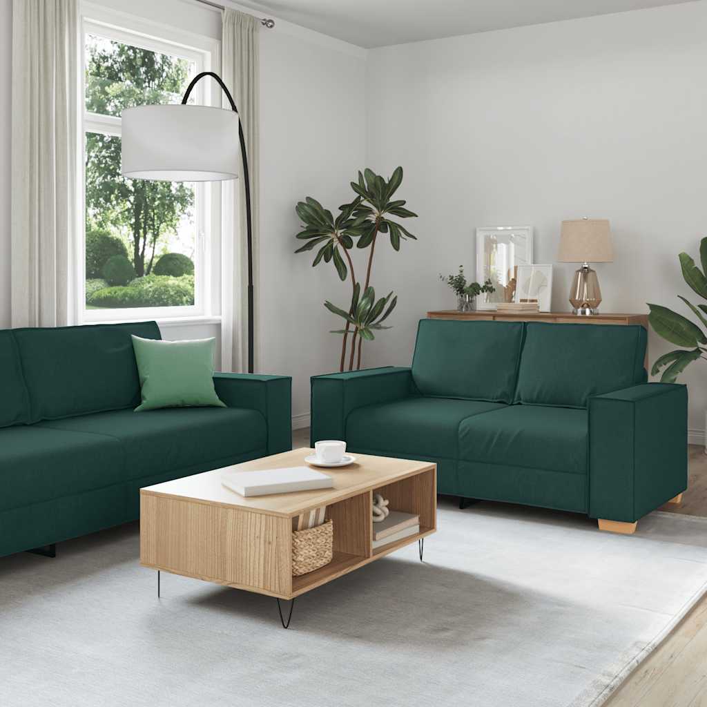2-teiliges dunkelgrünes Sofa-Set mit Kissen