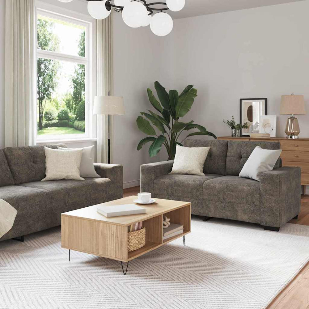 Dunkelgraues Kunstleder Sofa, 2-teilig