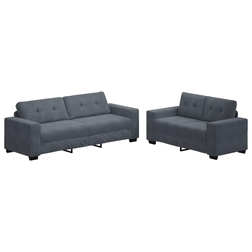 2-teiliges dunkelgraues Samt-Sofa-Set