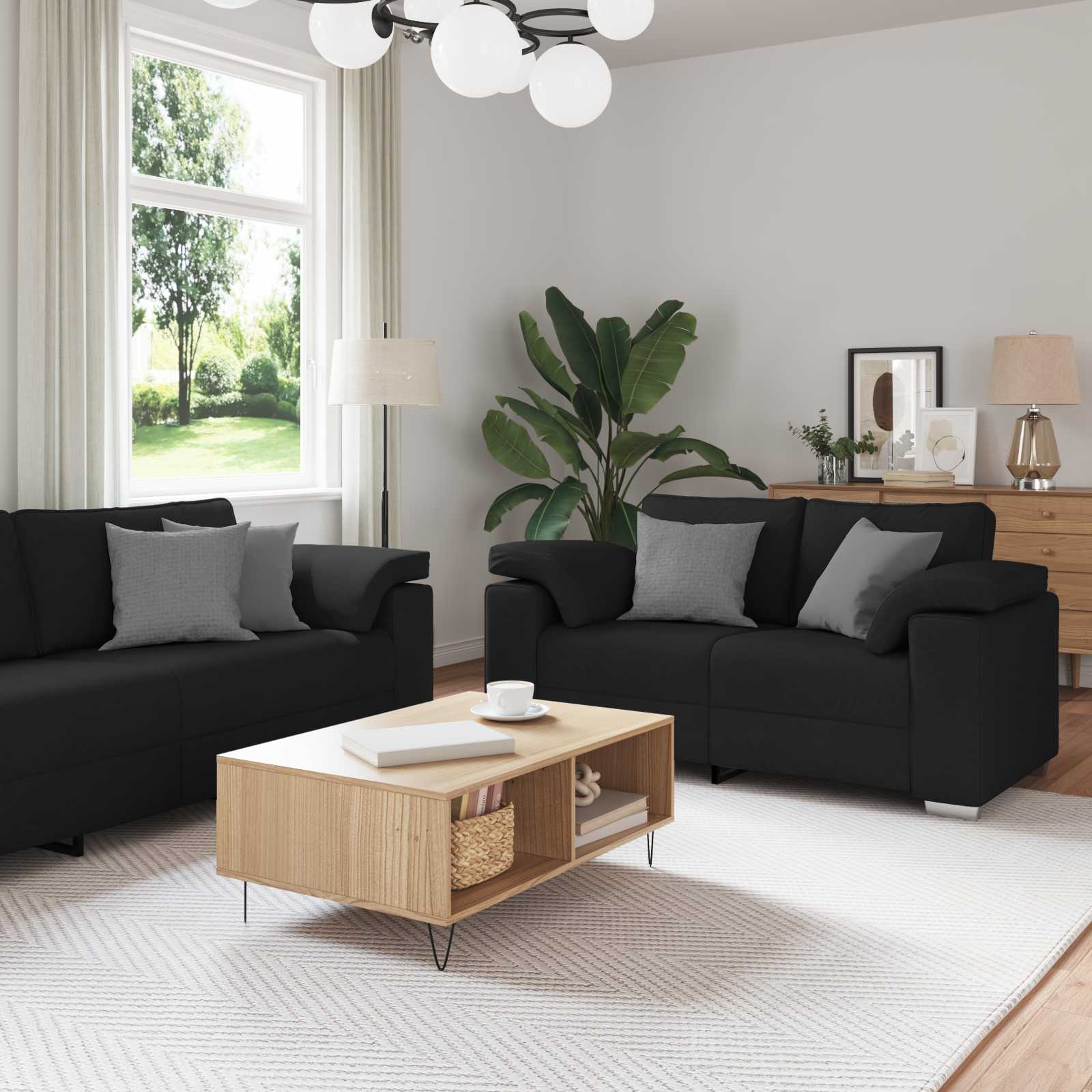 Schwarzes 2-Sitzer Stoffsofa 219 cm