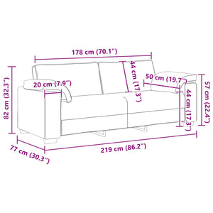 Schwarzes 2-Sitzer Stoffsofa 219 cm