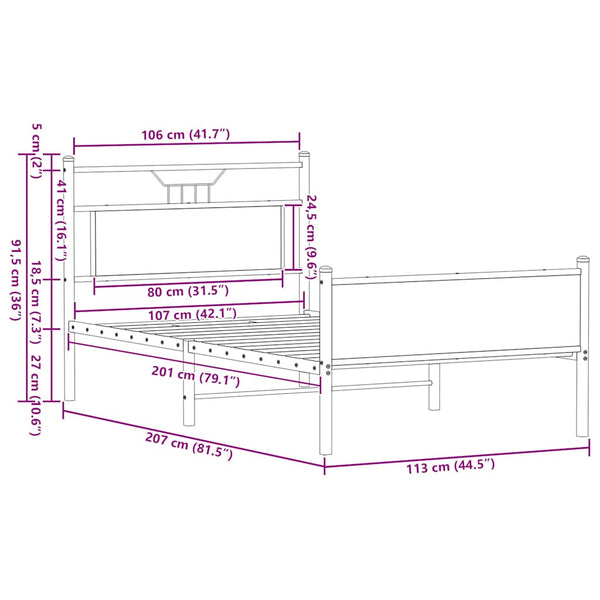 Bettgestell 107x203 cm Braun Eiche