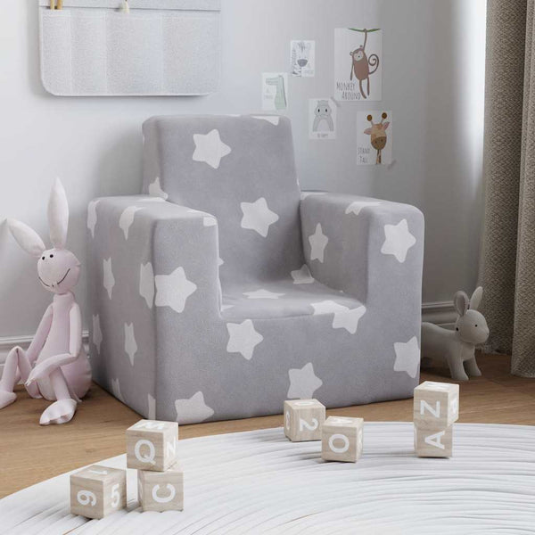 Kindersofa Hellgrau Sterne Plüsch
