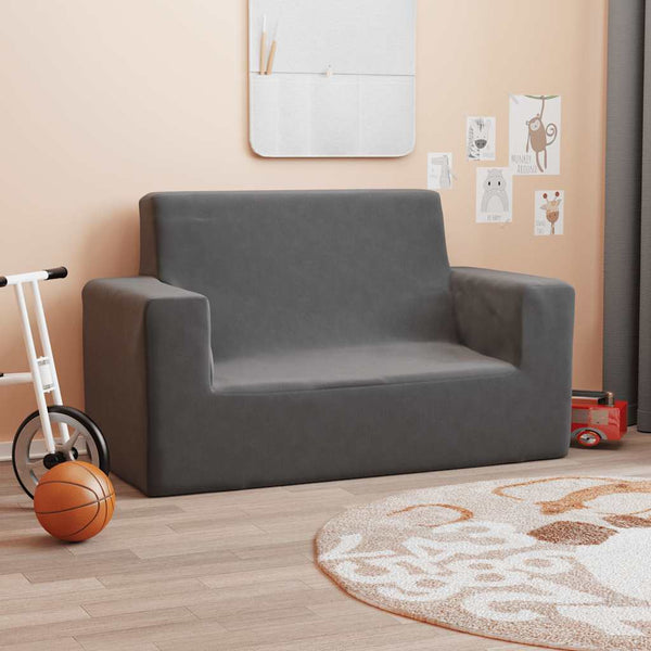 Kindersofa 2-Sitzer Anthrazit Plüsch
