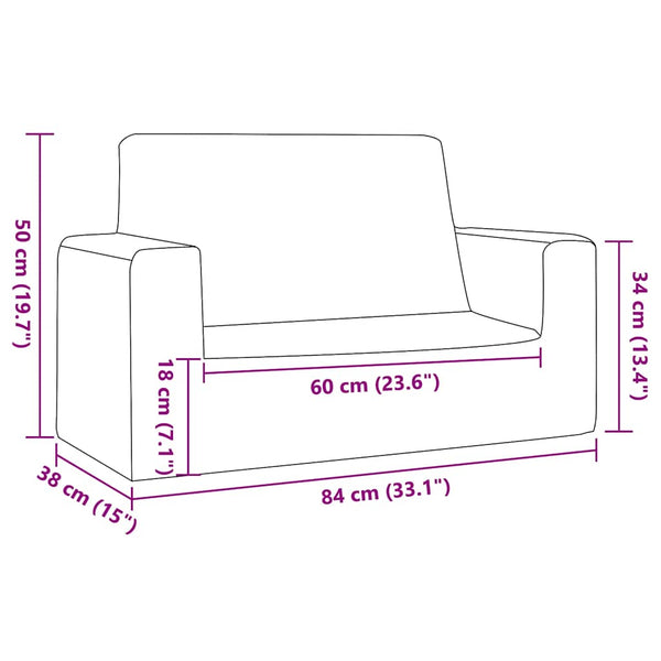 Kindersofa 2-Sitzer Anthrazit Plüsch