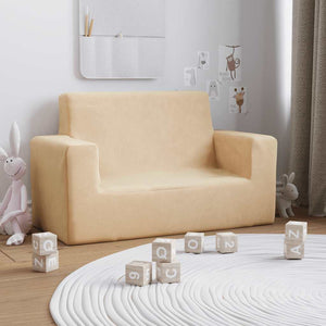 Kindersofa 2-Sitzer Creme Plüsch