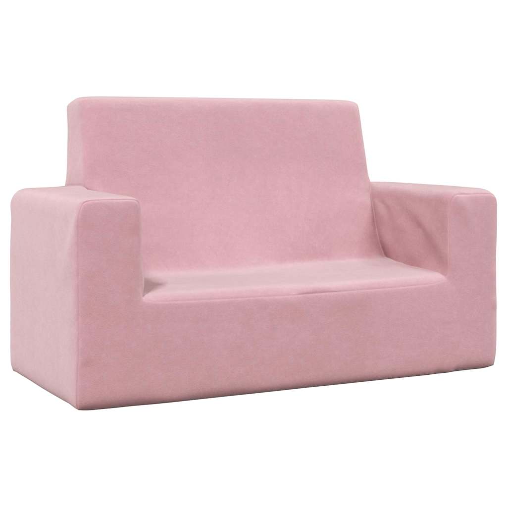 vidaXL Canapé enfant 2 places rose en peluche douce
