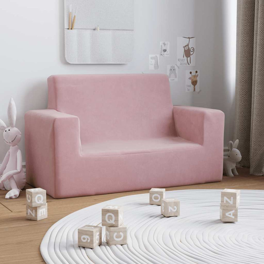 Kindersofa 2-Sitzer Rosa Plüsch