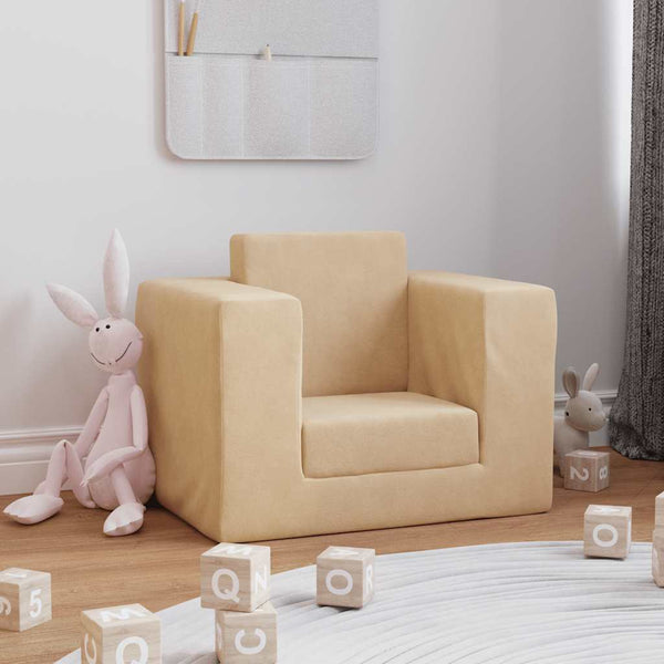 vidaXL Canapé-lit pour enfants crème, peluche douce