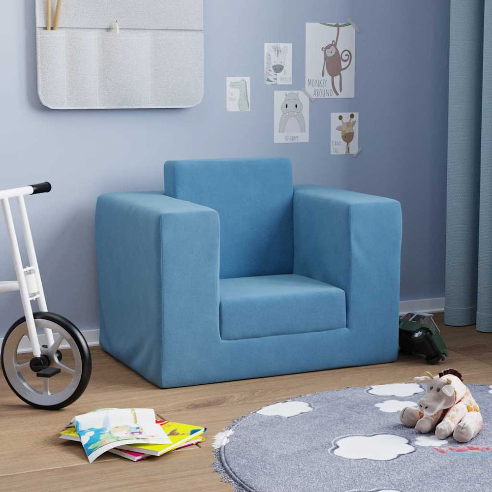Blaues Kinderschlafsofa aus Plüsch
