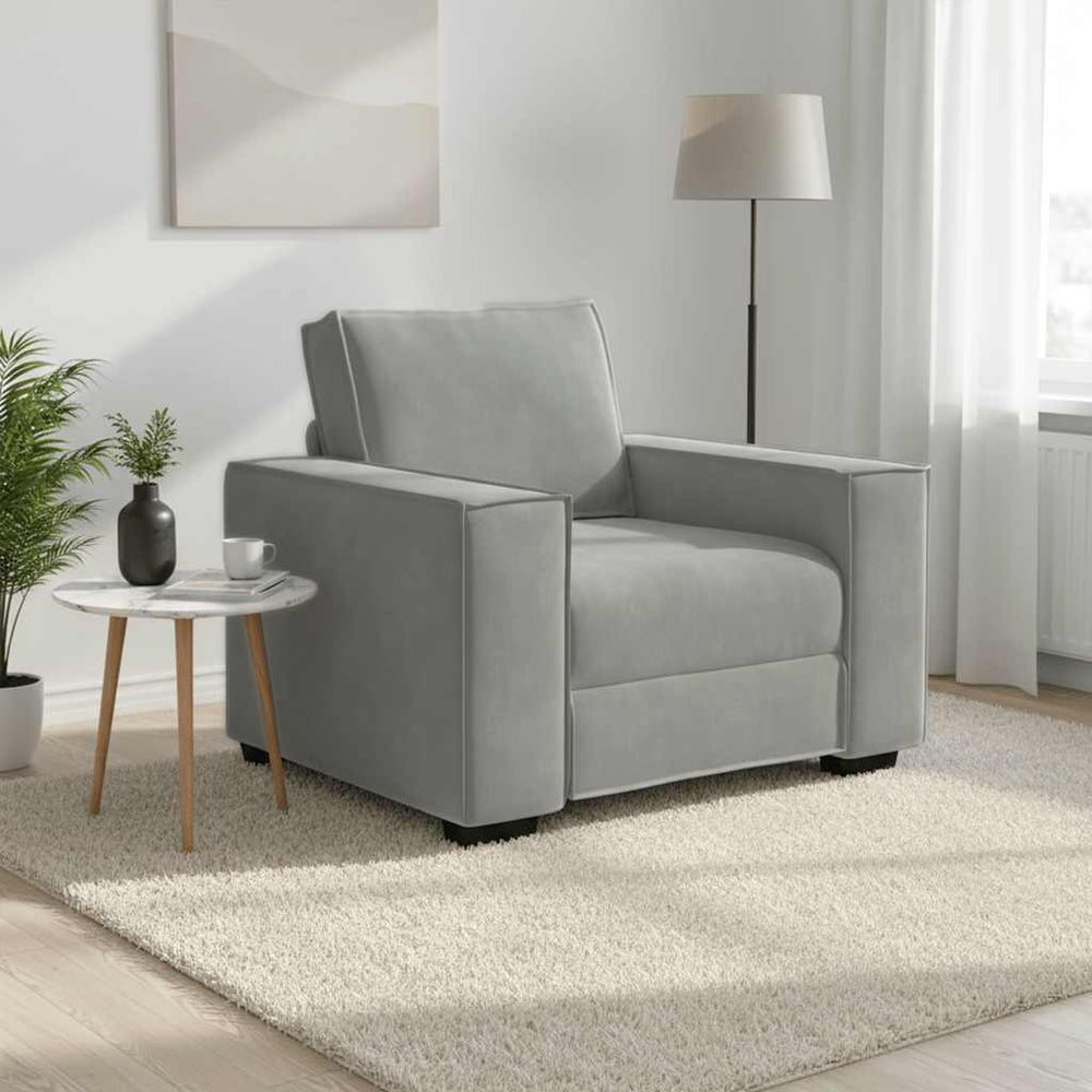 Hellgrauer Samt Sessel 100 cm