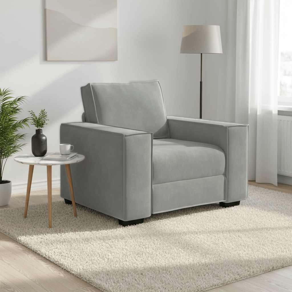 Hellgrauer Samt Sessel 100 cm