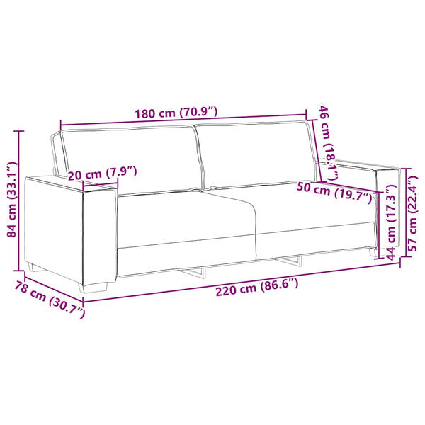 3-Sitzer Sofa Hellgrau Samt 220 cm