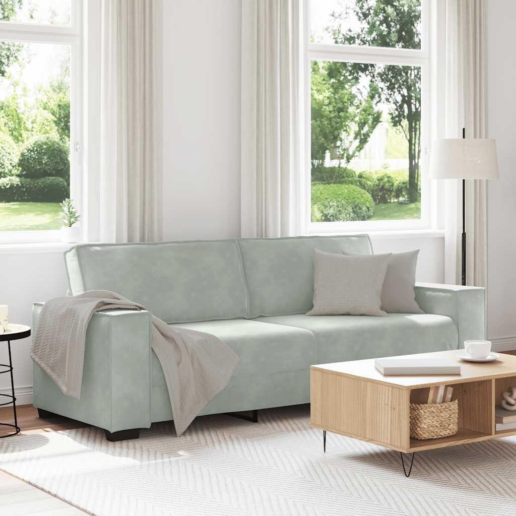 3-Sitzer Sofa Hellgrau Samt 220 cm