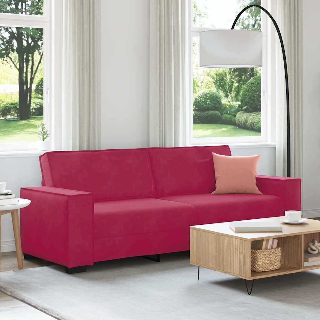 vidaXL Canapé 3 places velours rouge bordeaux 220x78x84 cm