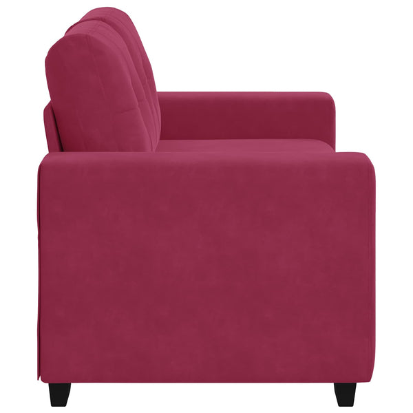 Weinrotes Samt Zweisitzer-Sofa mit Kissen
